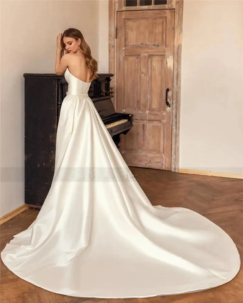 2-Piece Soft Satin Mermaid Wedding Dress - with Removable Elegant Train