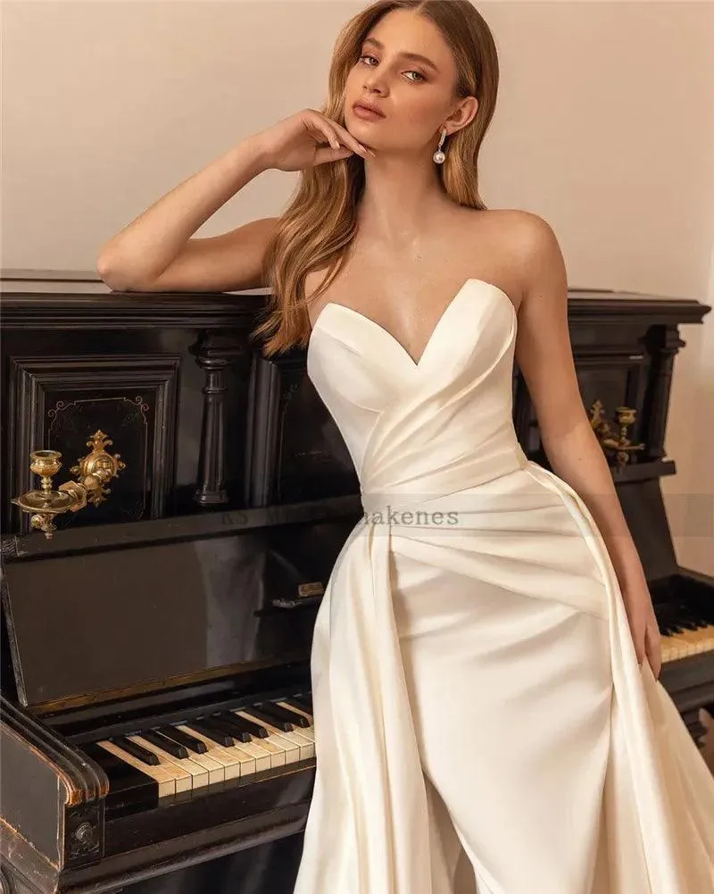 2-Piece Soft Satin Mermaid Wedding Dress - with Removable Elegant Train