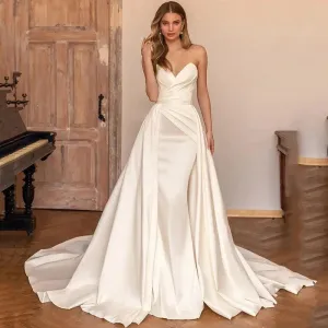 2-Piece Soft Satin Mermaid Wedding Dress - with Removable Elegant Train