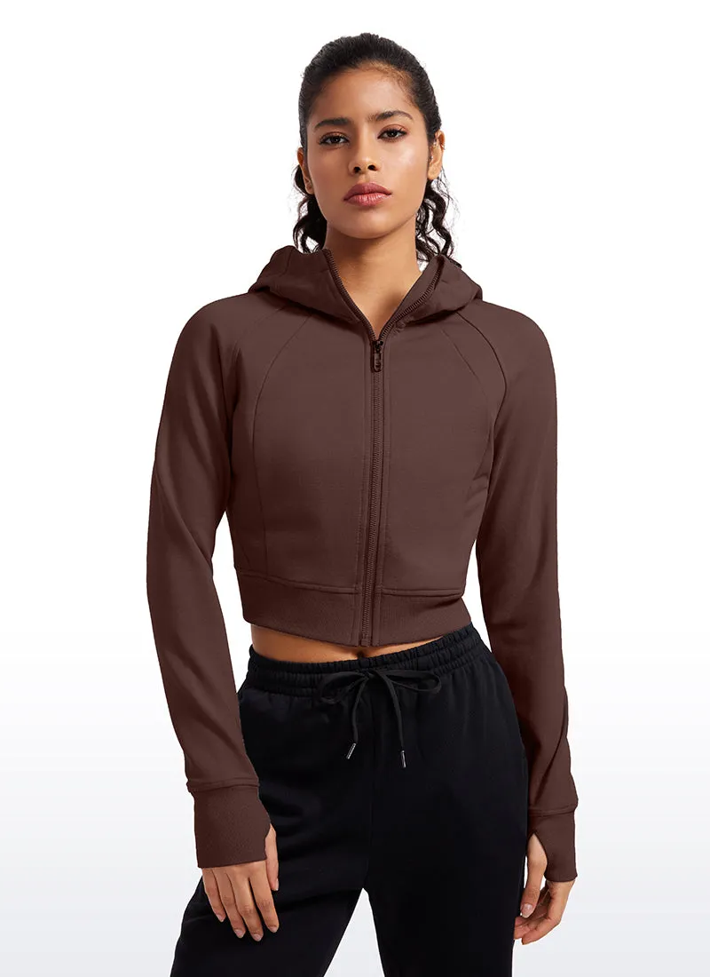 Amenity Cropped Full Zip Hoodies with Thumb Holes