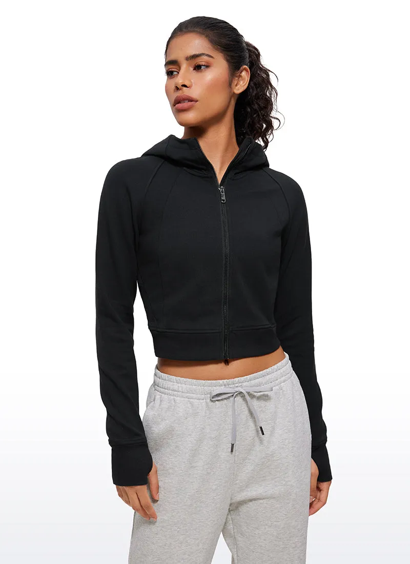 Amenity Cropped Full Zip Hoodies with Thumb Holes