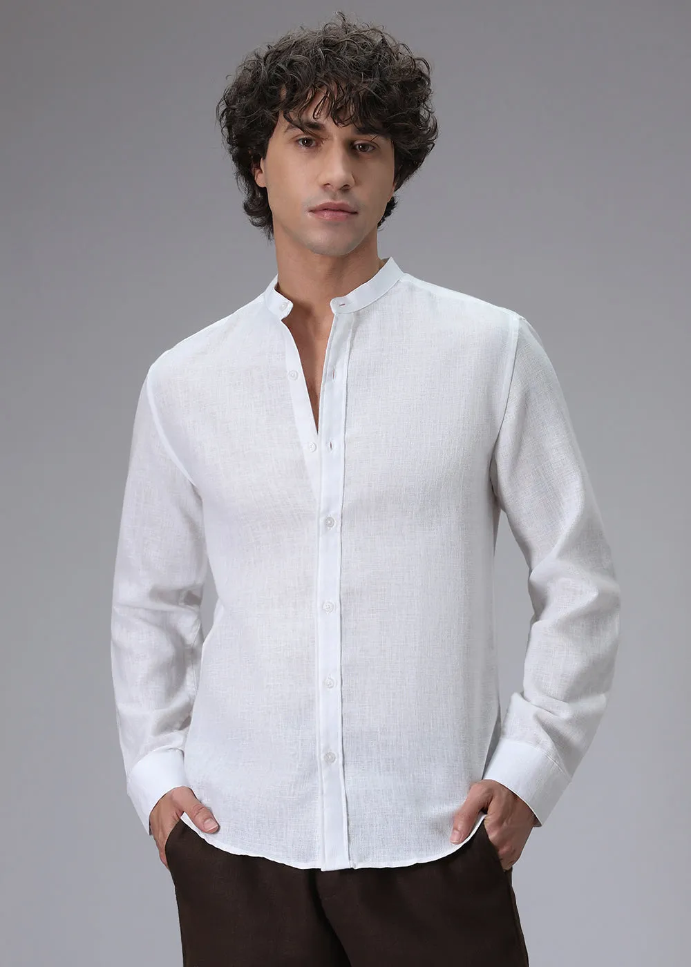 Arctic White Blended Linen Shirt