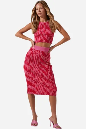 ASTR The Label Alana Knit Pencil Midi Skirt in Pink Red