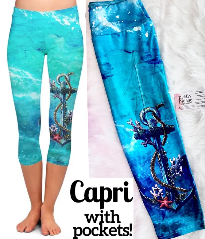 Beautiful Deep Sea Anchor Capri Super SOFT Leggings OS TC Ocean Beach Plus rts Capris