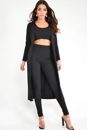 Black Rib Crop Top Leggings Co-Ord - Elenah