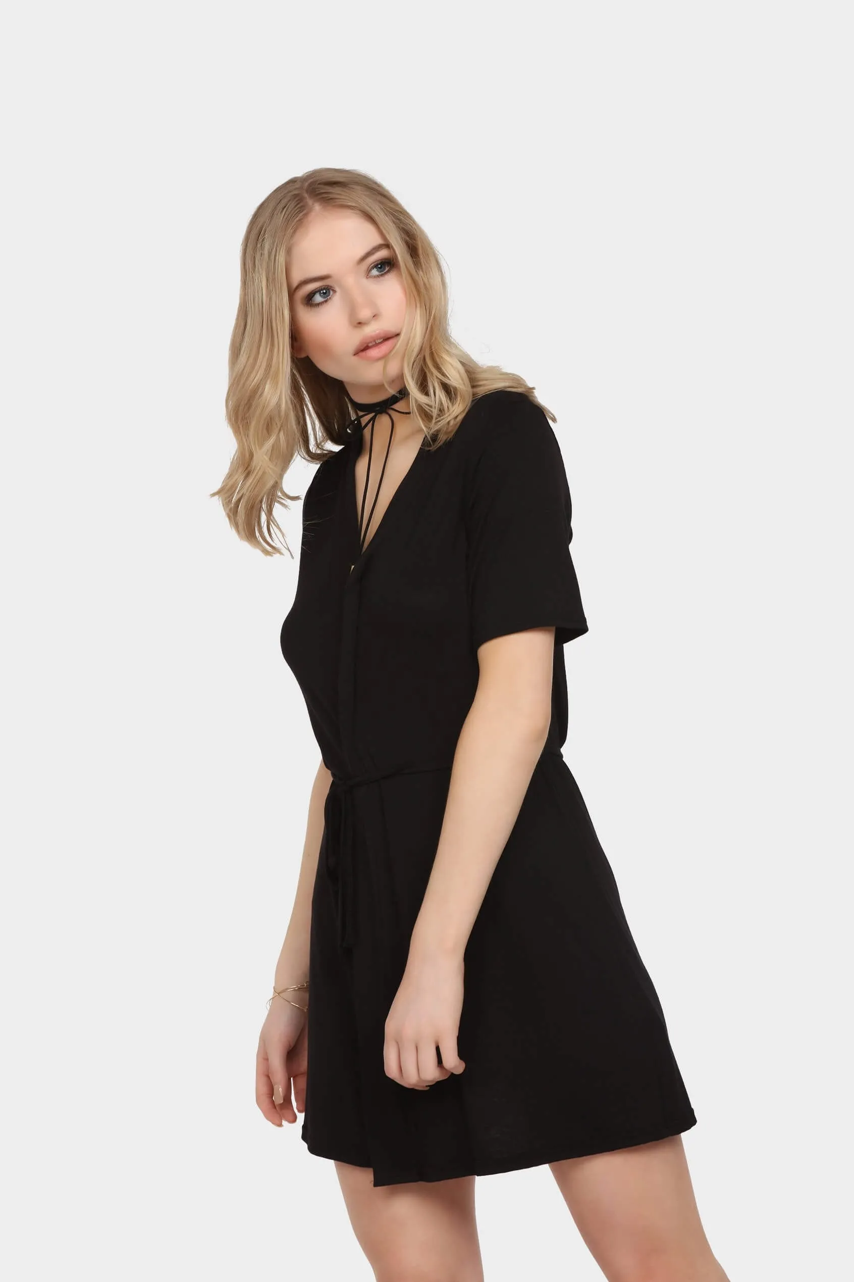 Black Tie Waist Wrap Dress