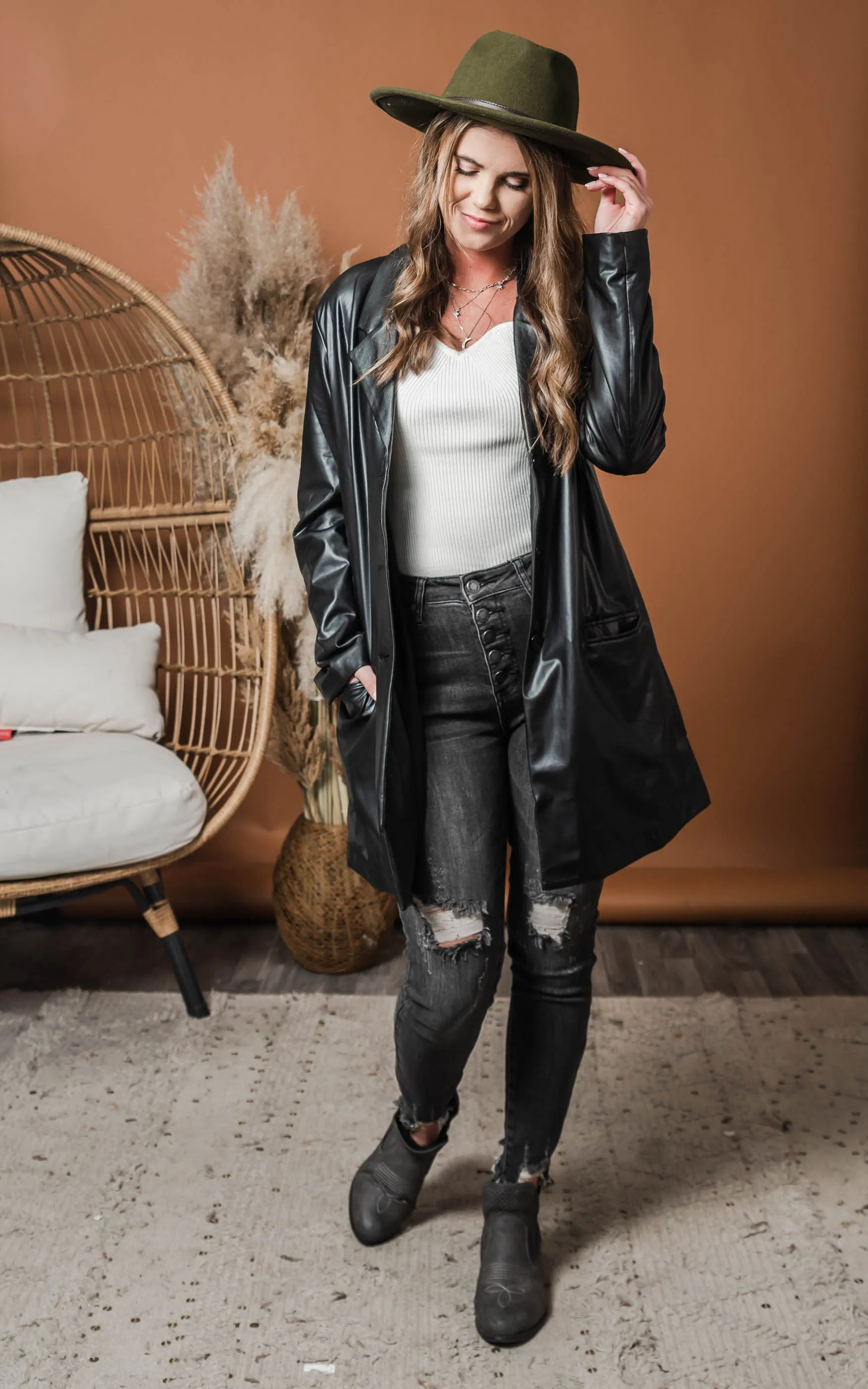 Black Vegan Leather Blazer - Final Sale