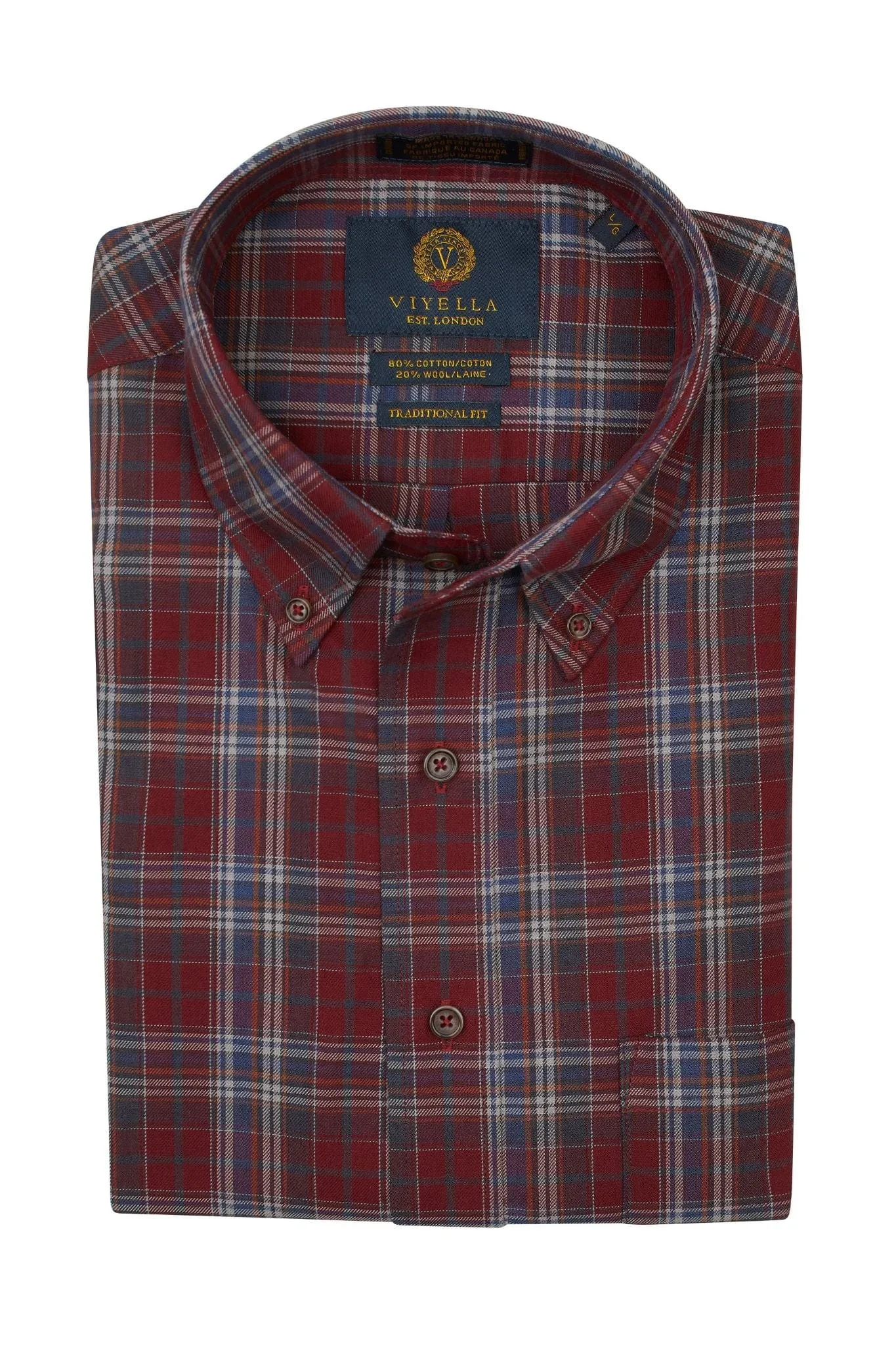 Burgundy Plaid Men's Winter Long Sleeve Button Down Shirts