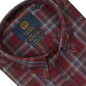 Burgundy Plaid Men's Winter Long Sleeve Button Down Shirts