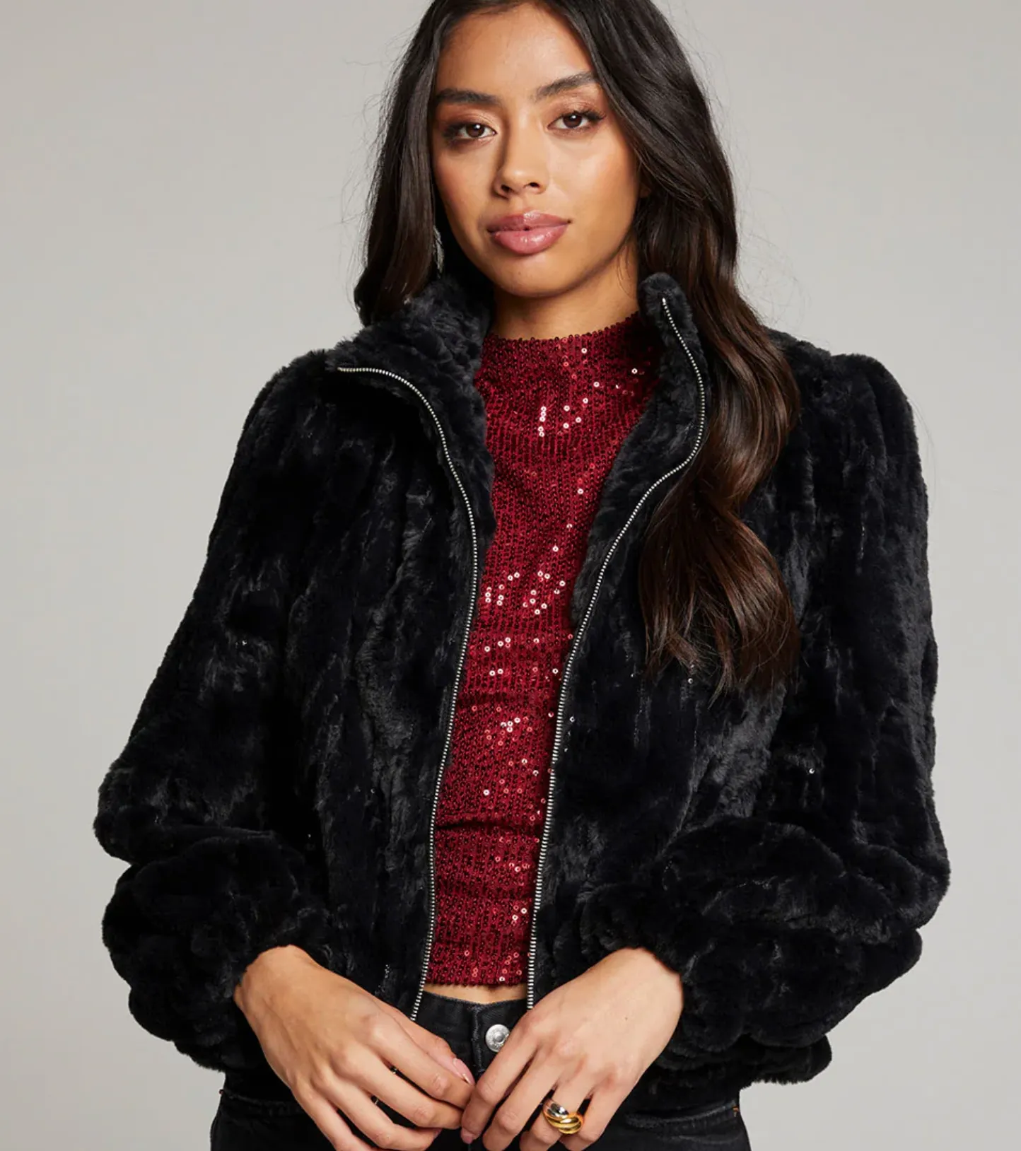 Chaser Fur Puff Sleeve Jacket Licorice