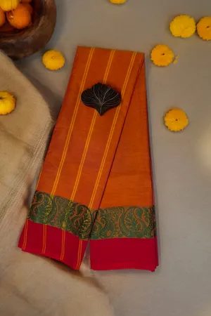 chettinad cotton saree - light tangerine & pink border