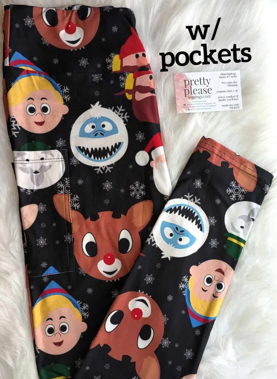 Classic Rudolph Red Nosed Reindeer Christmas SOFT Yoga Band Leggings OS Plus rts