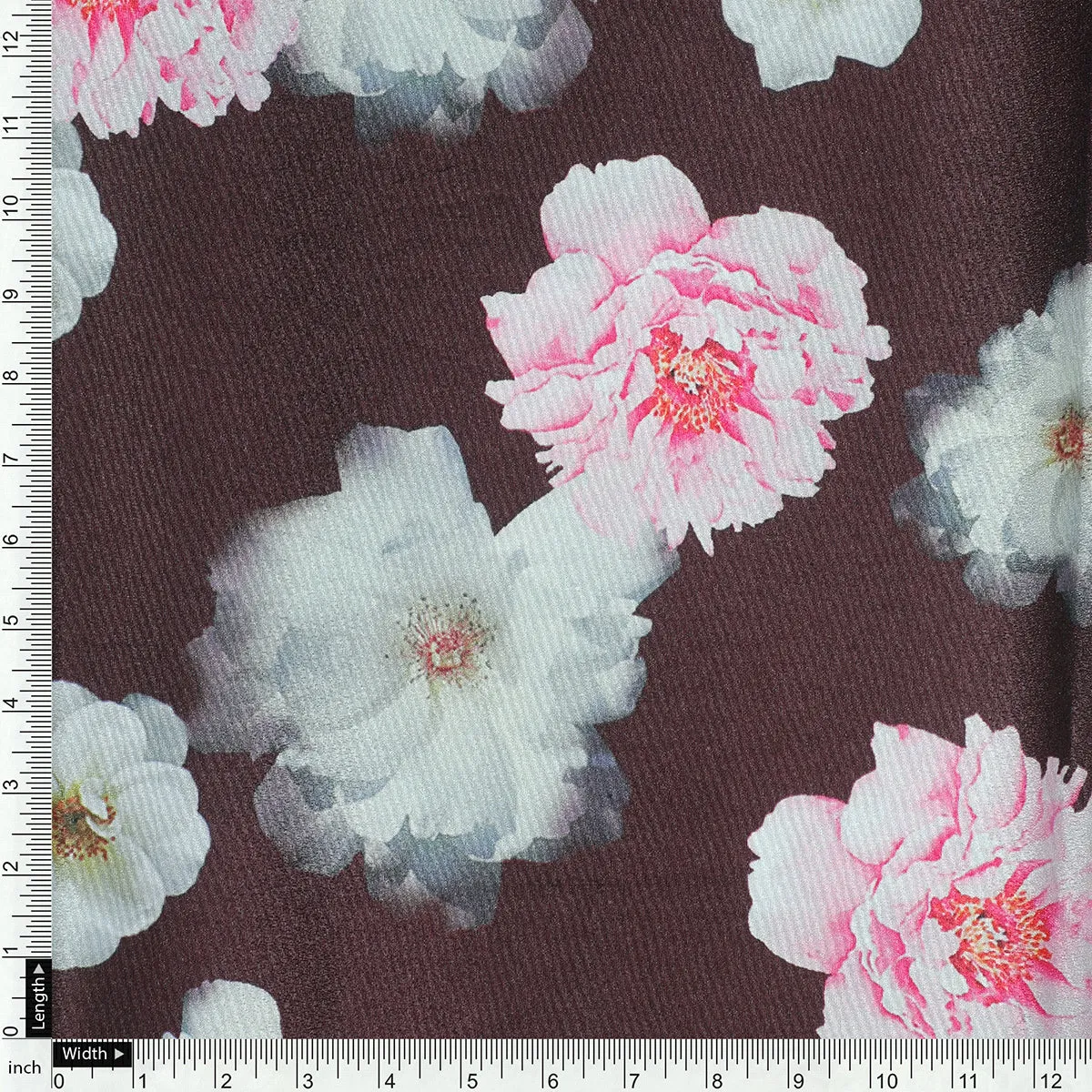 Classy and Attractive Brown Floral Digital Printed Silk Crepe Fabric