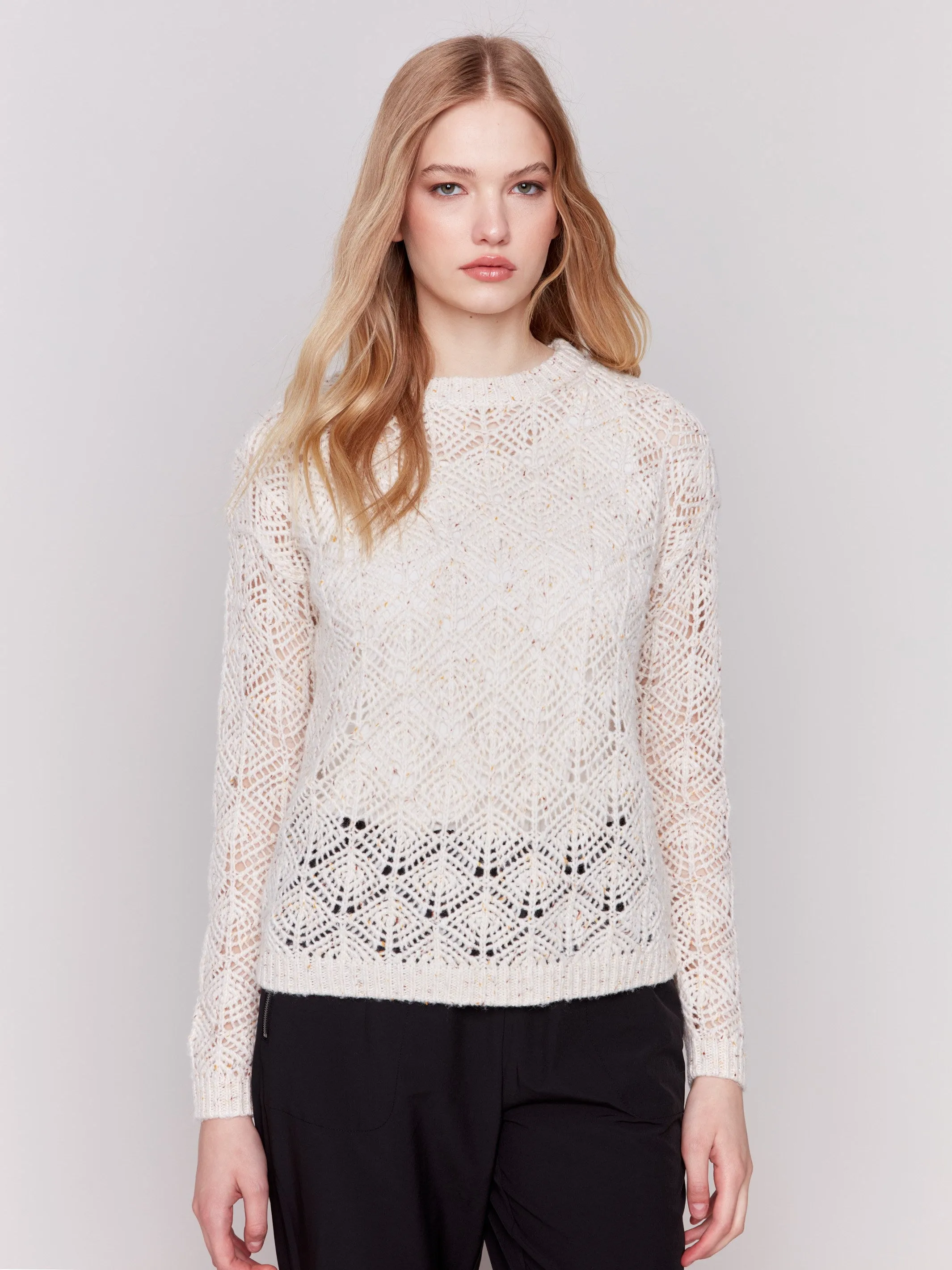 Crochet Knit Sweater - Oatmeal