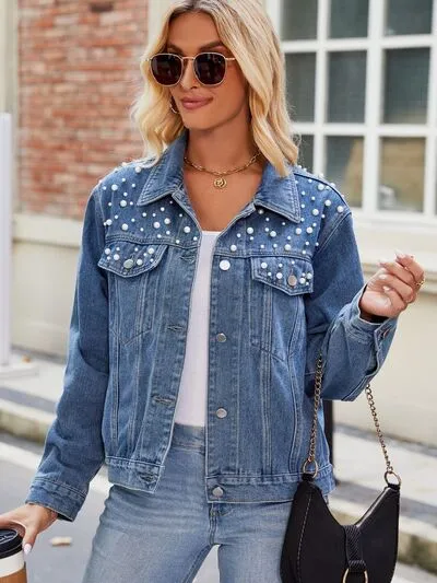 Date Night Pearl Detail Denim Jacket - 2 Colors