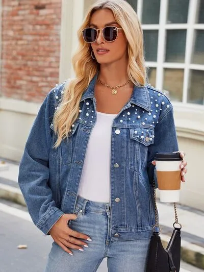 Date Night Pearl Detail Denim Jacket - 2 Colors