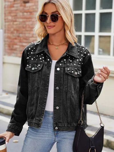 Date Night Pearl Detail Denim Jacket - 2 Colors