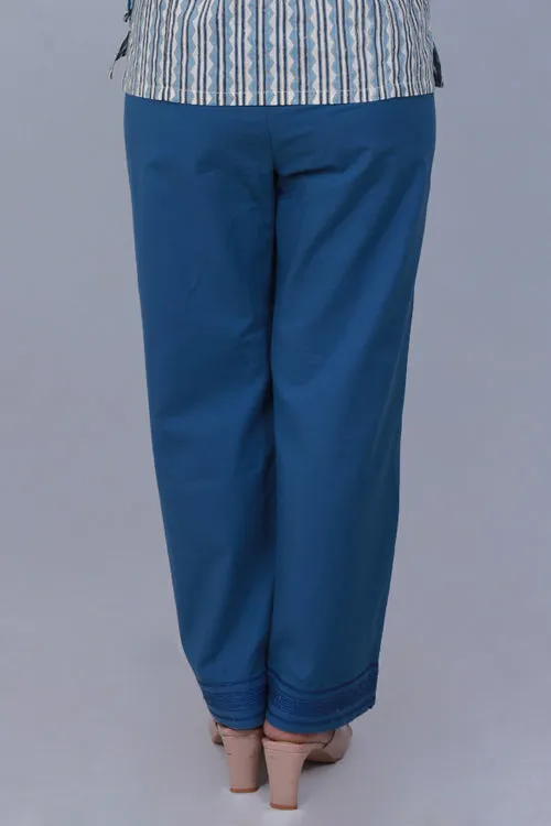 Dharan 'Blue Sequins Pant' Solid textured Pants