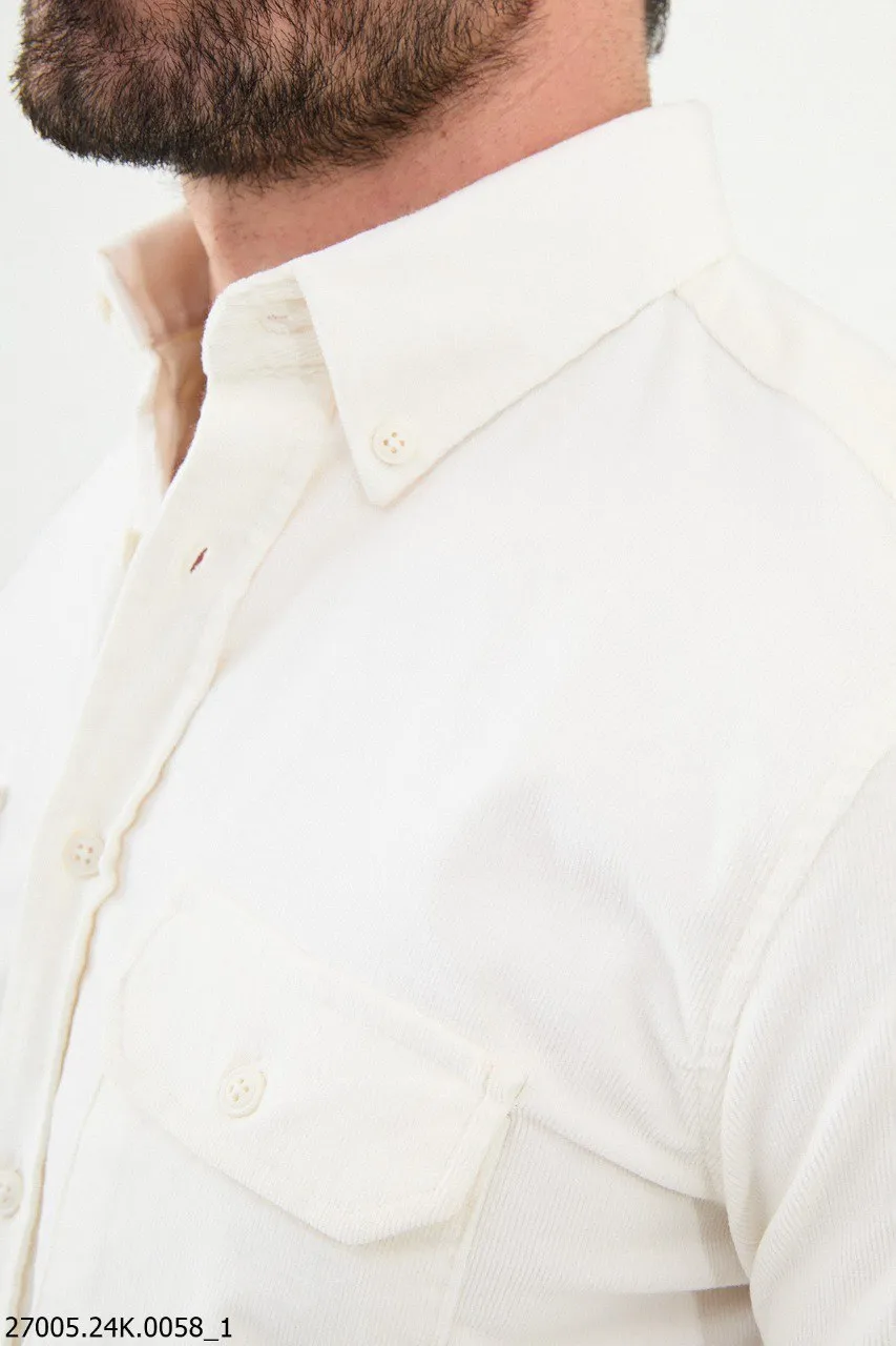 Ecru Button-Down Shirt with Dual Chest Pockets.