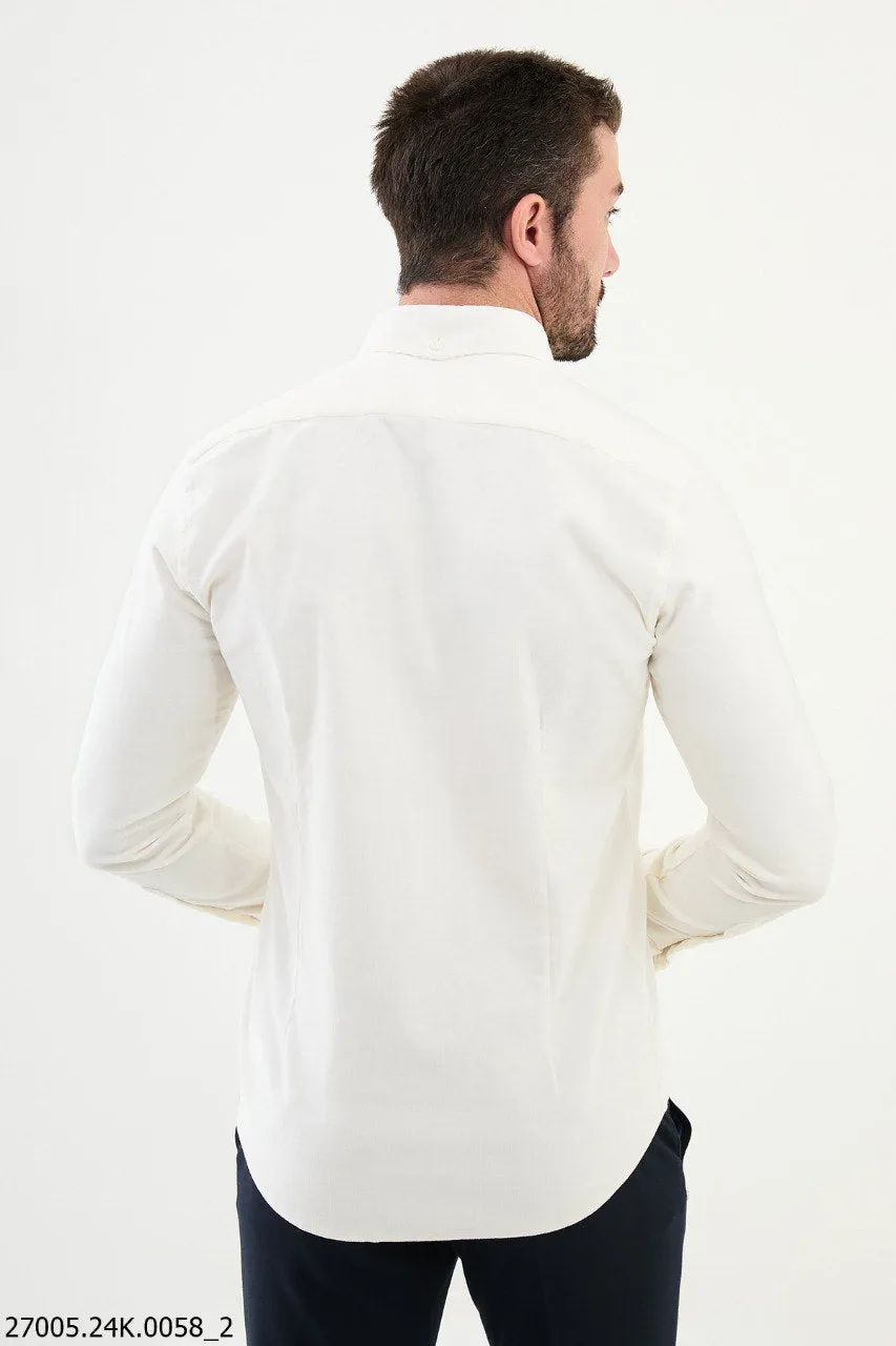 Ecru Button-Down Shirt with Dual Chest Pockets.