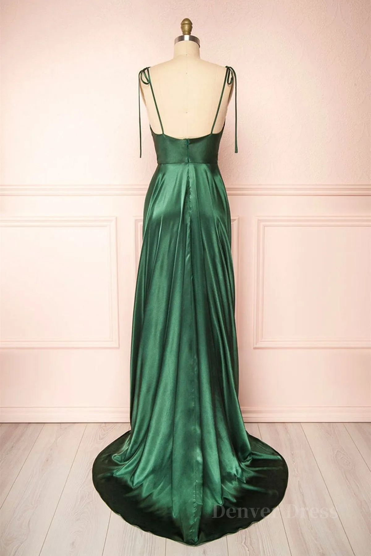 Elegant Backless Green Satin Long Prom Dresses Backless Green Formal Graduation Evening Dress