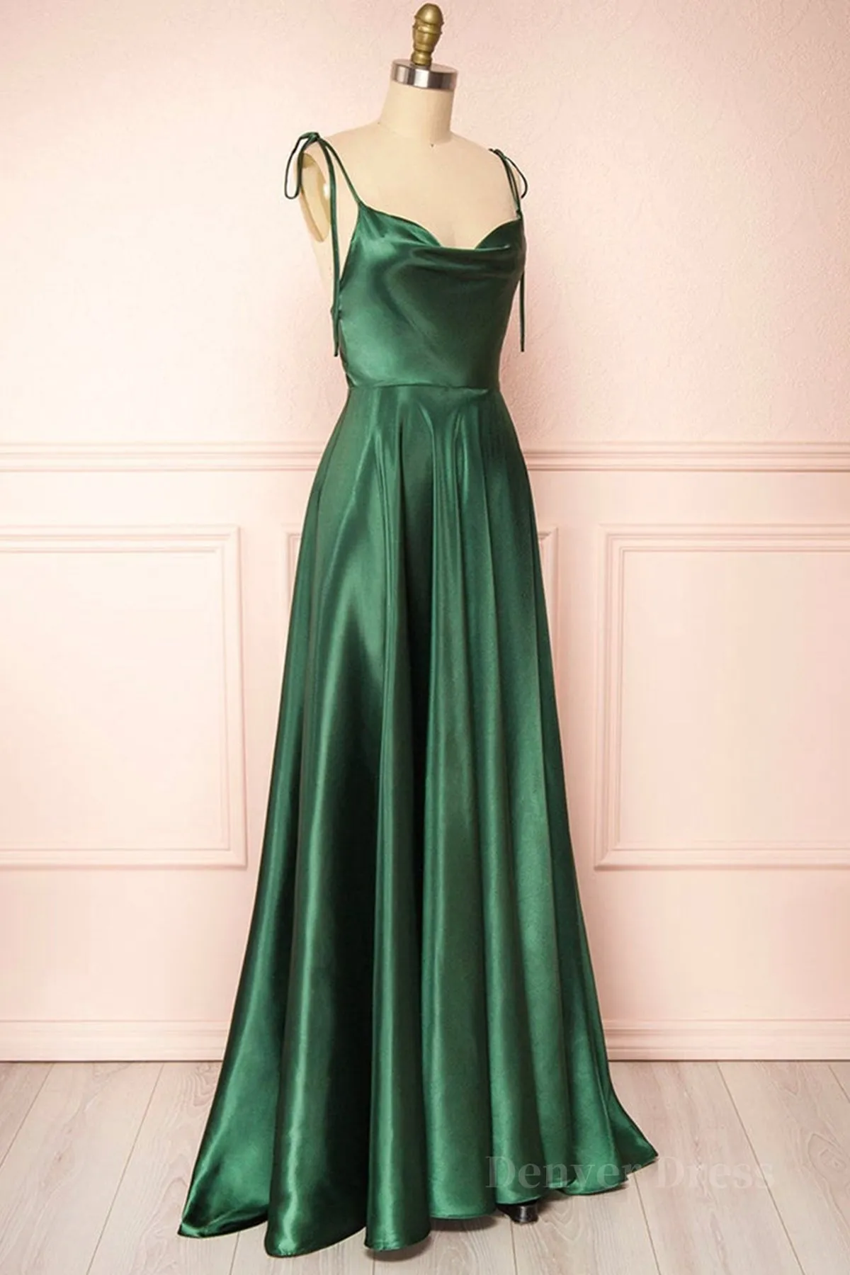 Elegant Backless Green Satin Long Prom Dresses Backless Green Formal Graduation Evening Dress