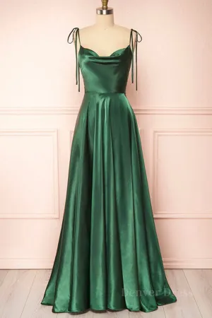 Elegant Backless Green Satin Long Prom Dresses Backless Green Formal Graduation Evening Dress