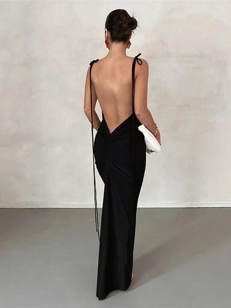 Elegant Backless Maxi Dress with Draped Detail