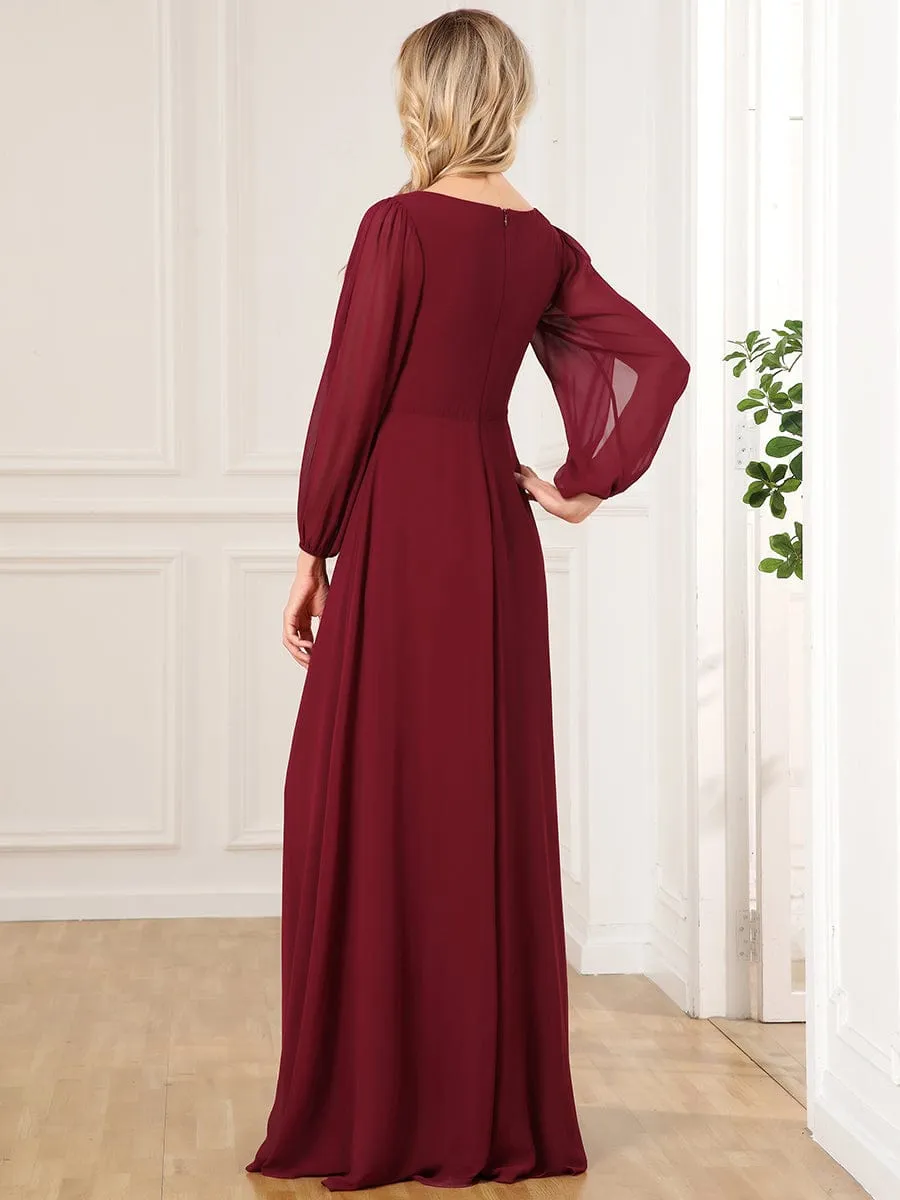 Elegant Chiffon V-Neckline Long Sleeve Formal Evening Dress test