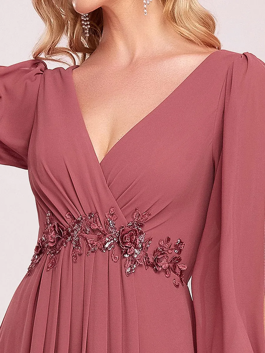 Elegant Chiffon V-Neckline Long Sleeve Formal Evening Dress test