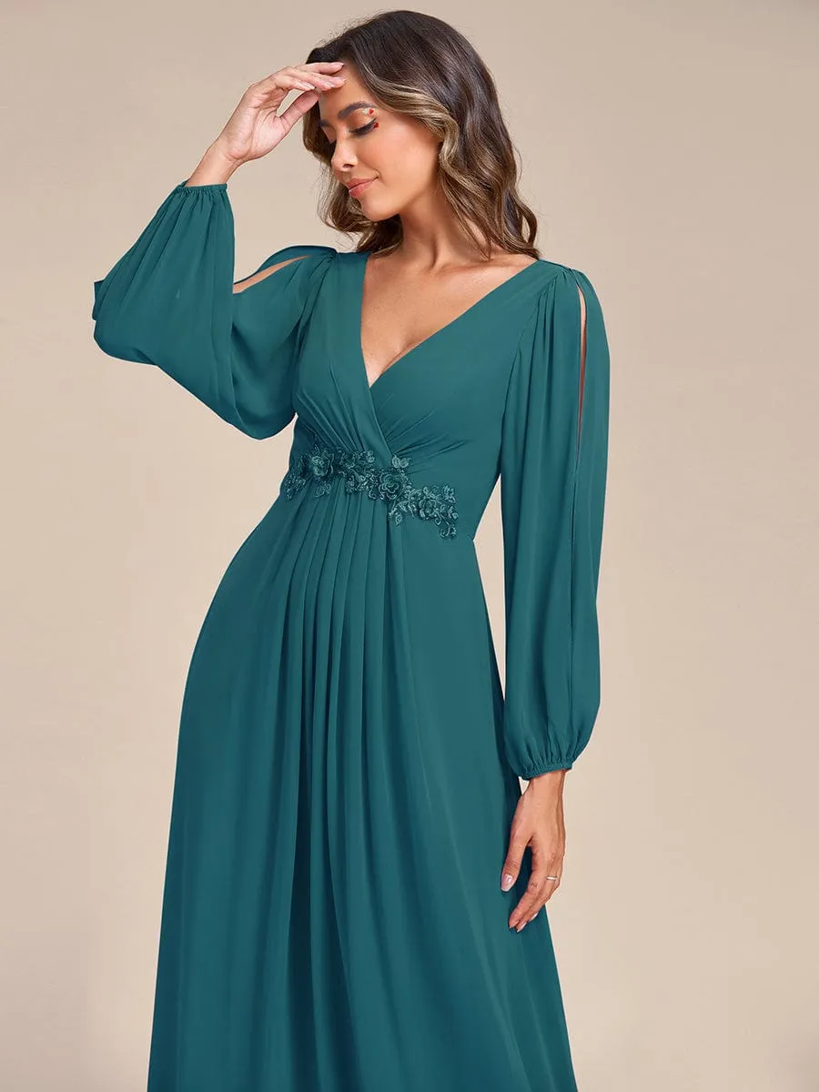 Elegant Chiffon V-Neckline Long Sleeve Formal Evening Dress test