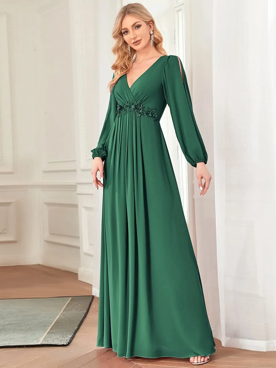 Elegant Chiffon V-Neckline Long Sleeve Formal Evening Dress test