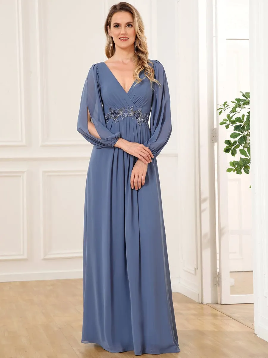 Elegant Chiffon V-Neckline Long Sleeve Formal Evening Dress test