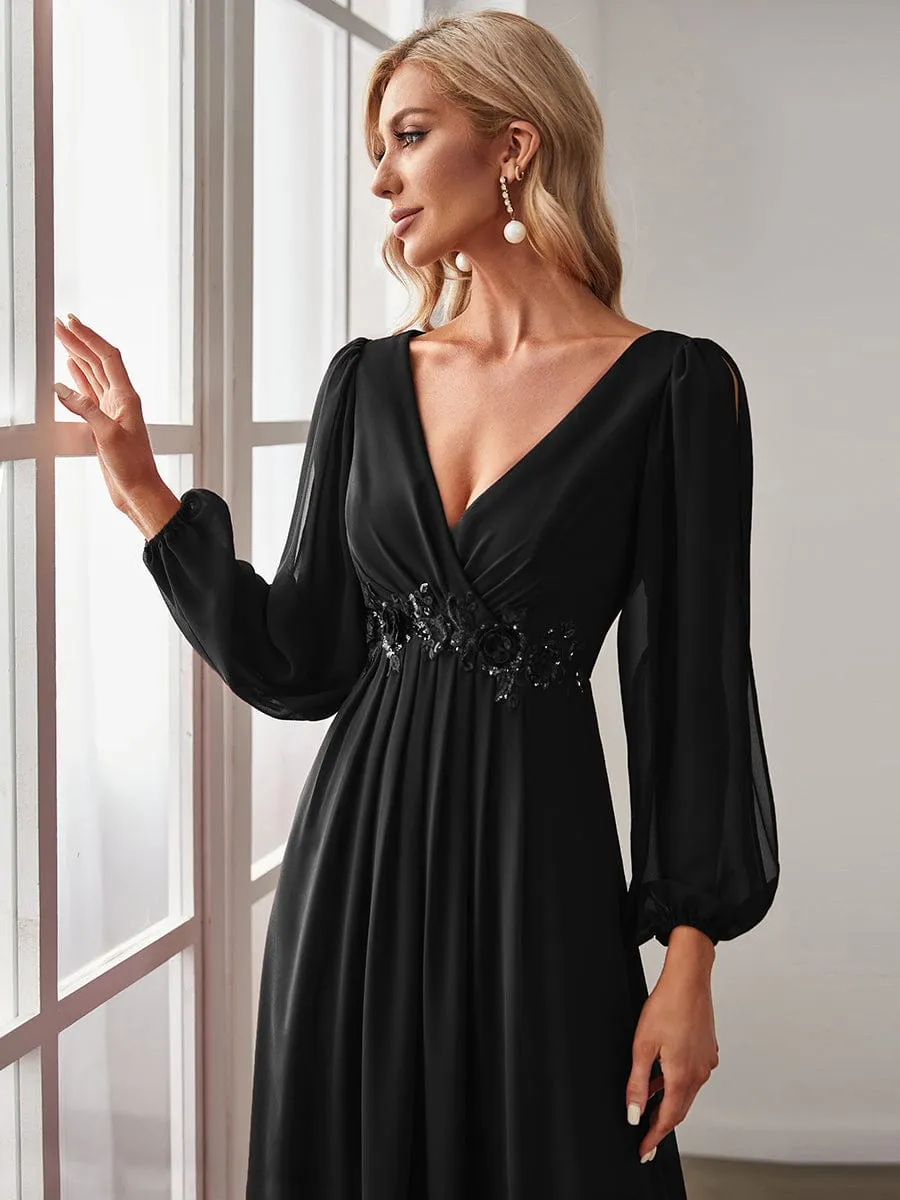 Elegant Chiffon V-Neckline Long Sleeve Formal Evening Dress test