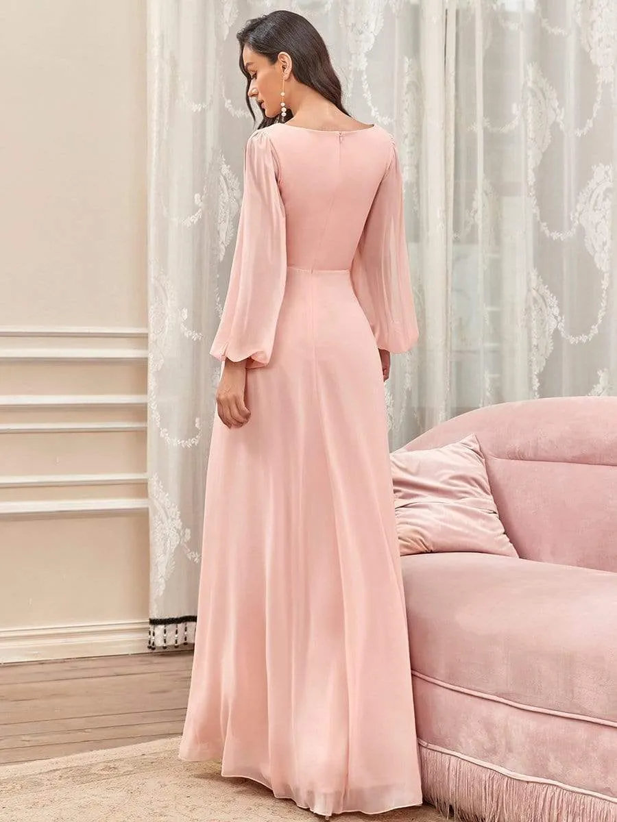 Elegant Chiffon V-Neckline Long Sleeve Formal Evening Dress test