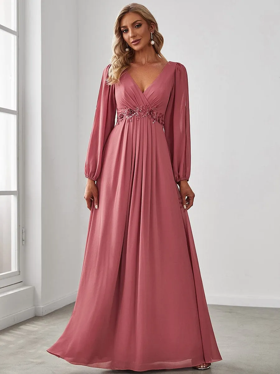 Elegant Chiffon V-Neckline Long Sleeve Formal Evening Dress test