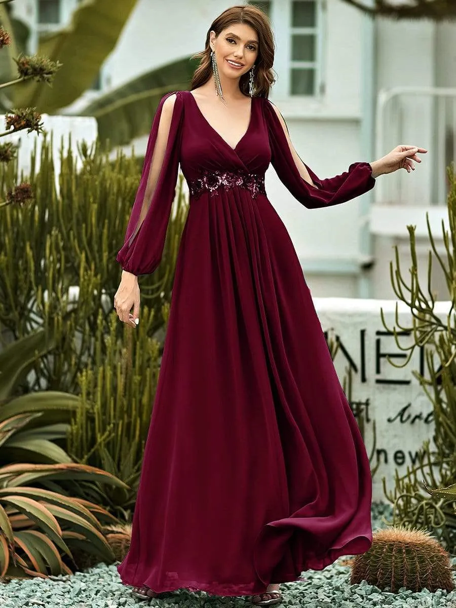 Elegant Chiffon V-Neckline Long Sleeve Formal Evening Dress test