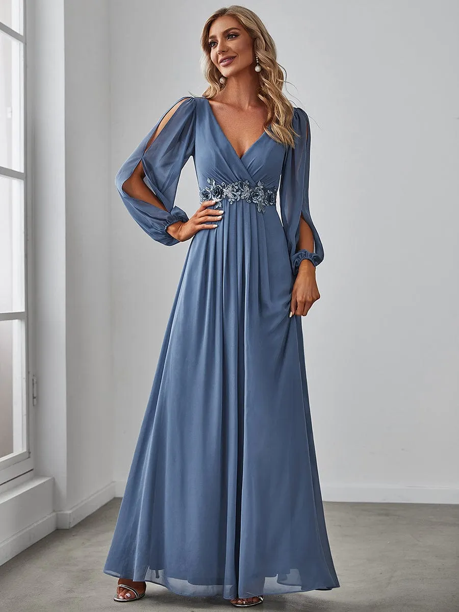 Elegant Chiffon V-Neckline Long Sleeve Formal Evening Dress test