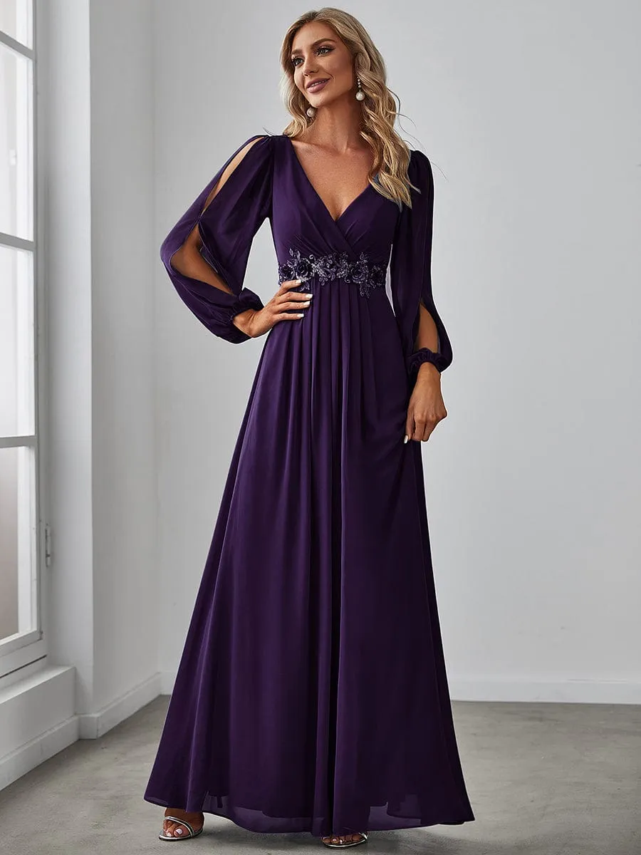 Elegant Chiffon V-Neckline Long Sleeve Formal Evening Dress test