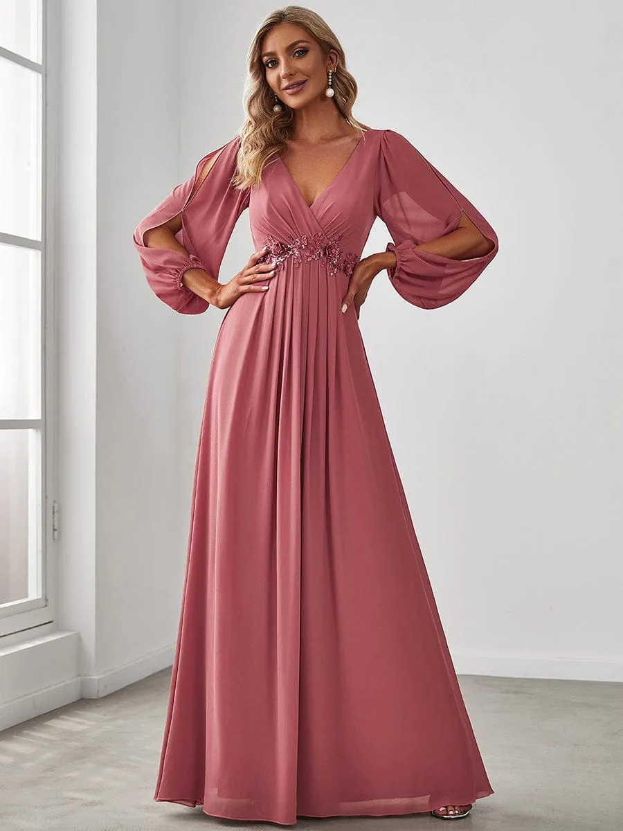 Elegant Chiffon V-Neckline Long Sleeve Formal Evening Dress test