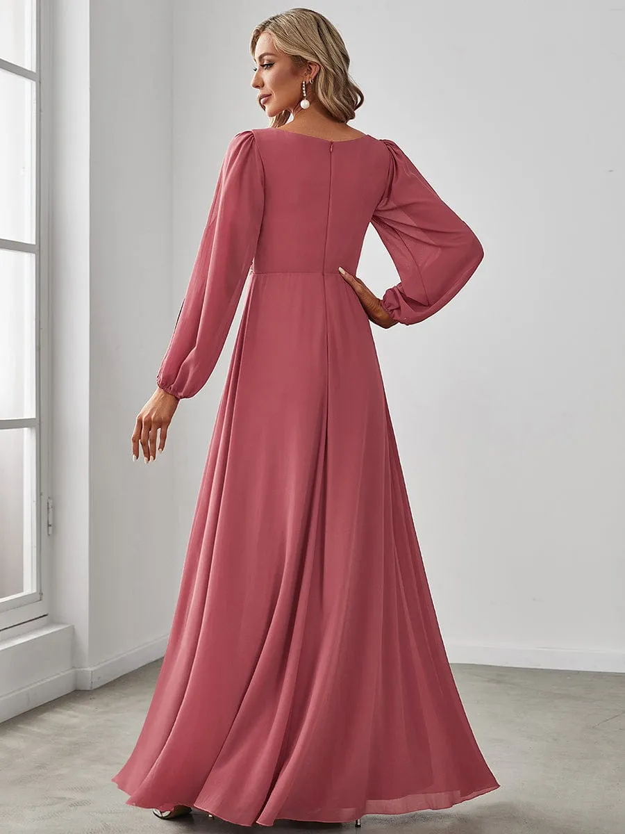 Elegant Chiffon V-Neckline Long Sleeve Formal Evening Dress test