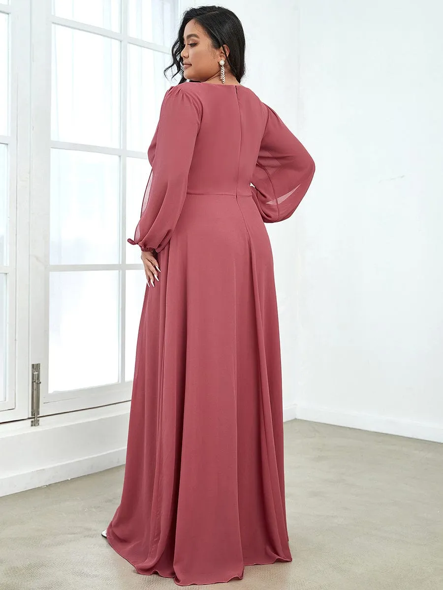 Elegant Chiffon V-Neckline Long Sleeve Formal Evening Dress test