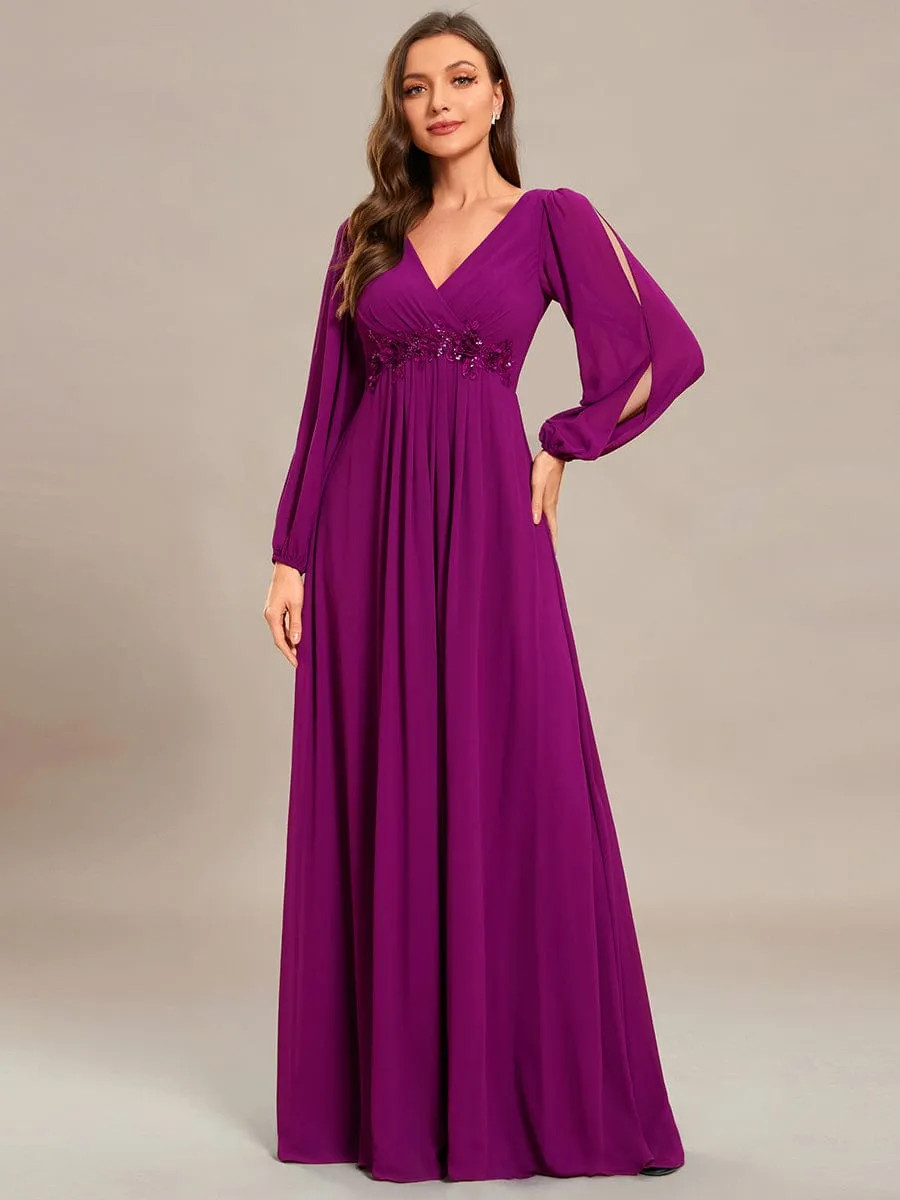 Elegant Chiffon V-Neckline Long Sleeve Formal Evening Dress test