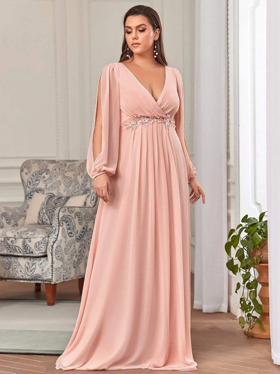 Elegant Chiffon V-Neckline Long Sleeve Formal Evening Dress test