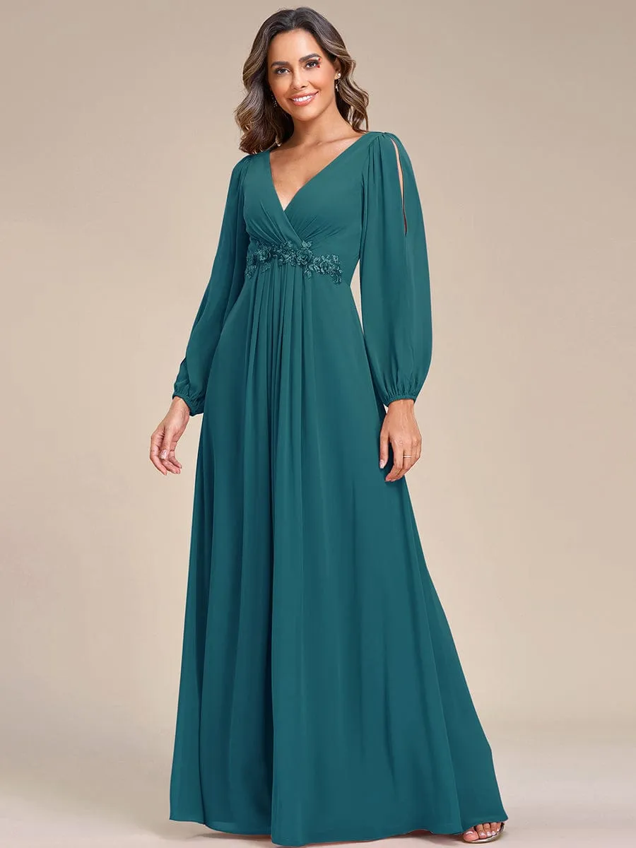 Elegant Chiffon V-Neckline Long Sleeve Formal Evening Dress test