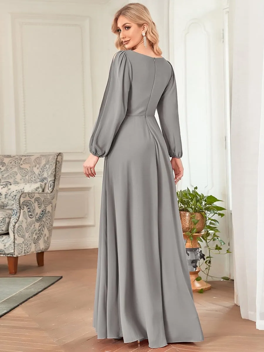 Elegant Chiffon V-Neckline Long Sleeve Formal Evening Dress test