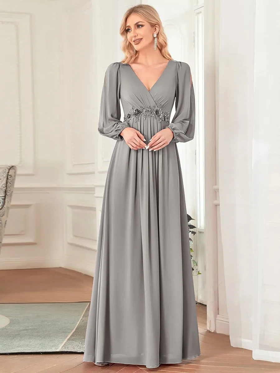 Elegant Chiffon V-Neckline Long Sleeve Formal Evening Dress test