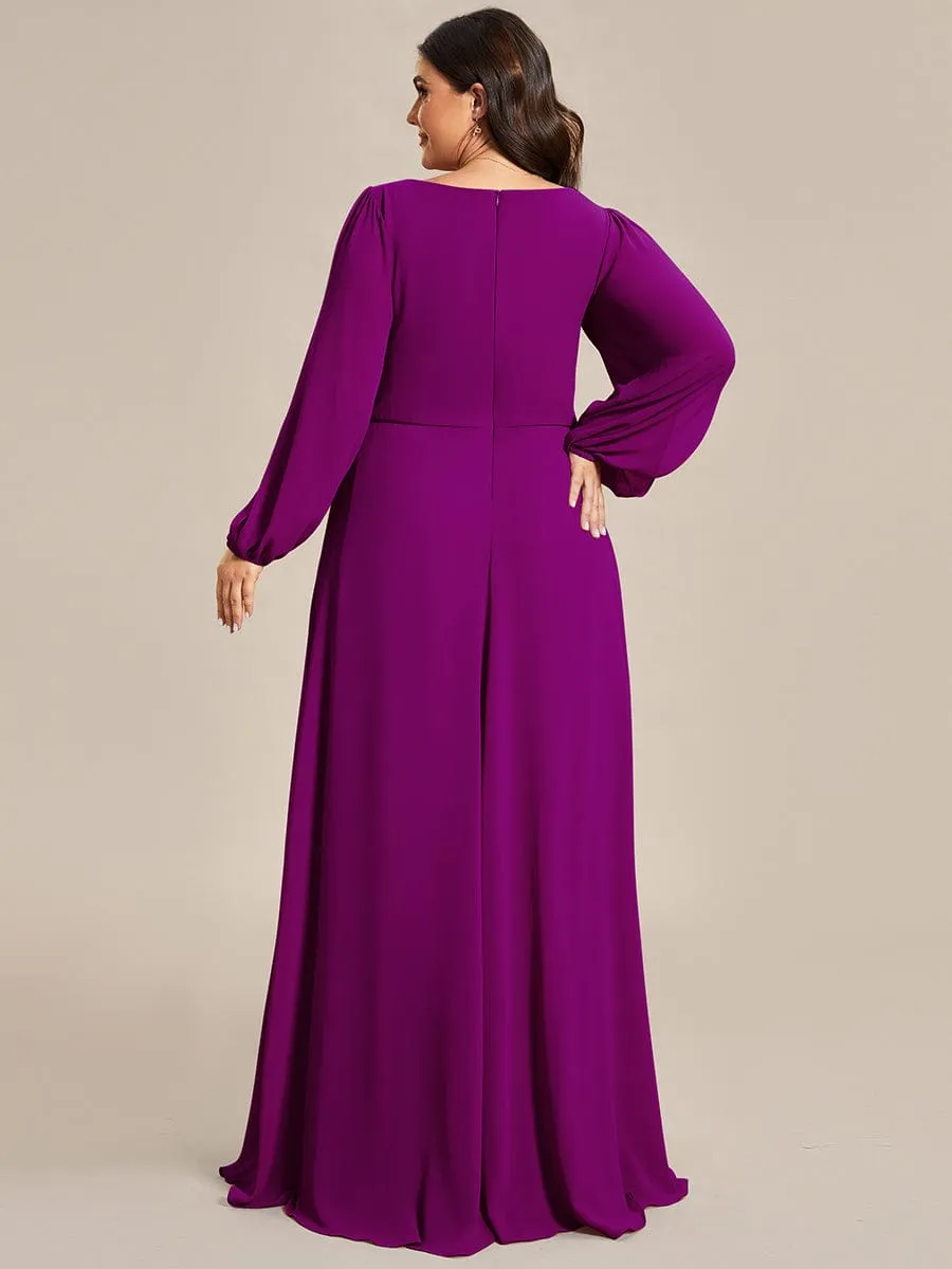 Elegant Chiffon V-Neckline Long Sleeve Formal Evening Dress test