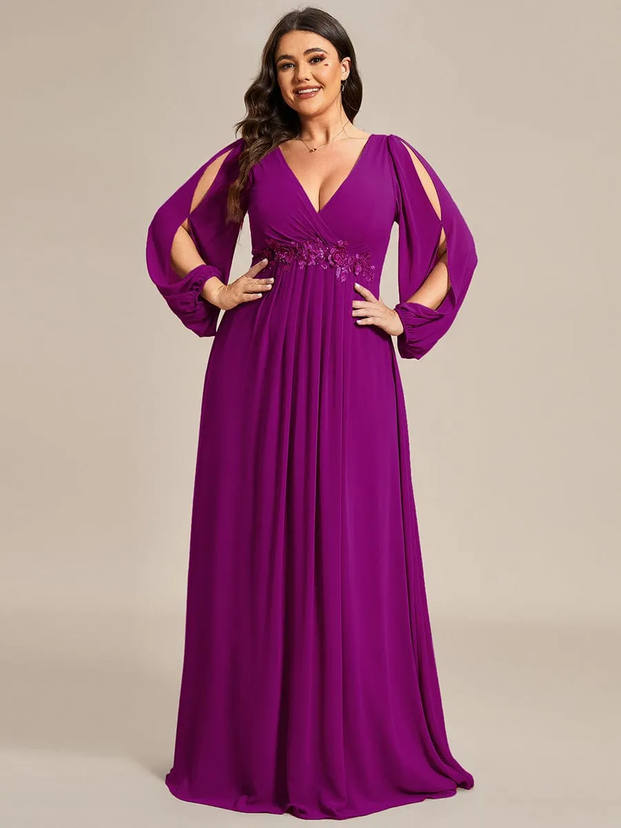 Elegant Chiffon V-Neckline Long Sleeve Formal Evening Dress test