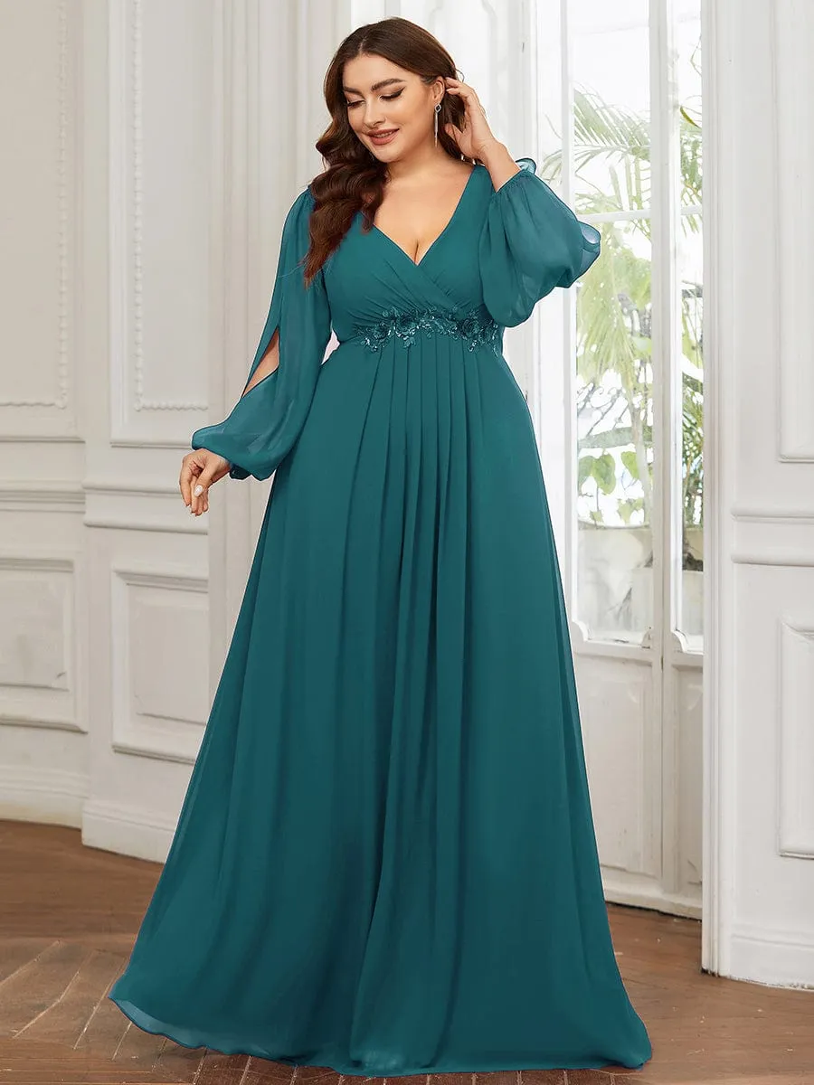 Elegant Chiffon V-Neckline Long Sleeve Formal Evening Dress test